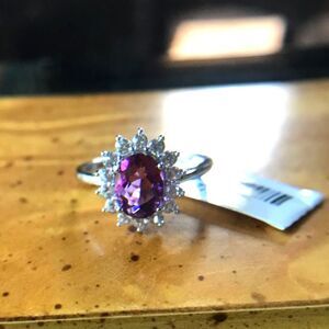 Natural Pink Fluorite Sterling Silver Halo Ring Size 7